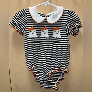 Halloween Black and White Striped Ghost baby Romper